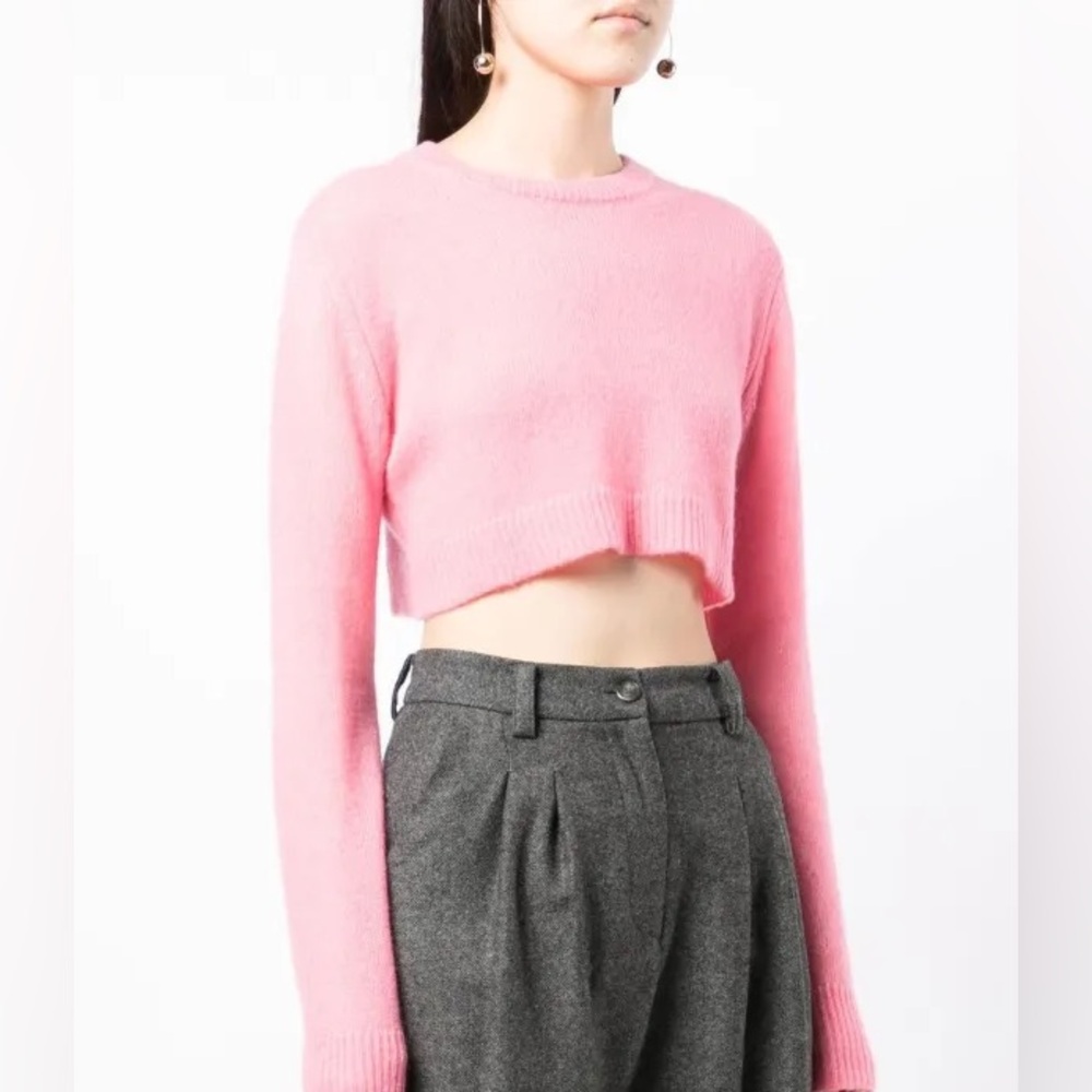 Cashmere in‎ Love Cropped Pink Ribbed Trim Jumper Sweater Small Coquette Soft